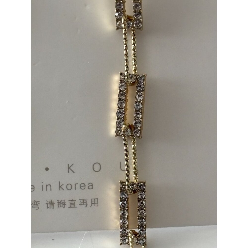 Gold-Plated Rhinestone Rectangular Link Drop Earrings By Han.Kou - Picture 3 of 4